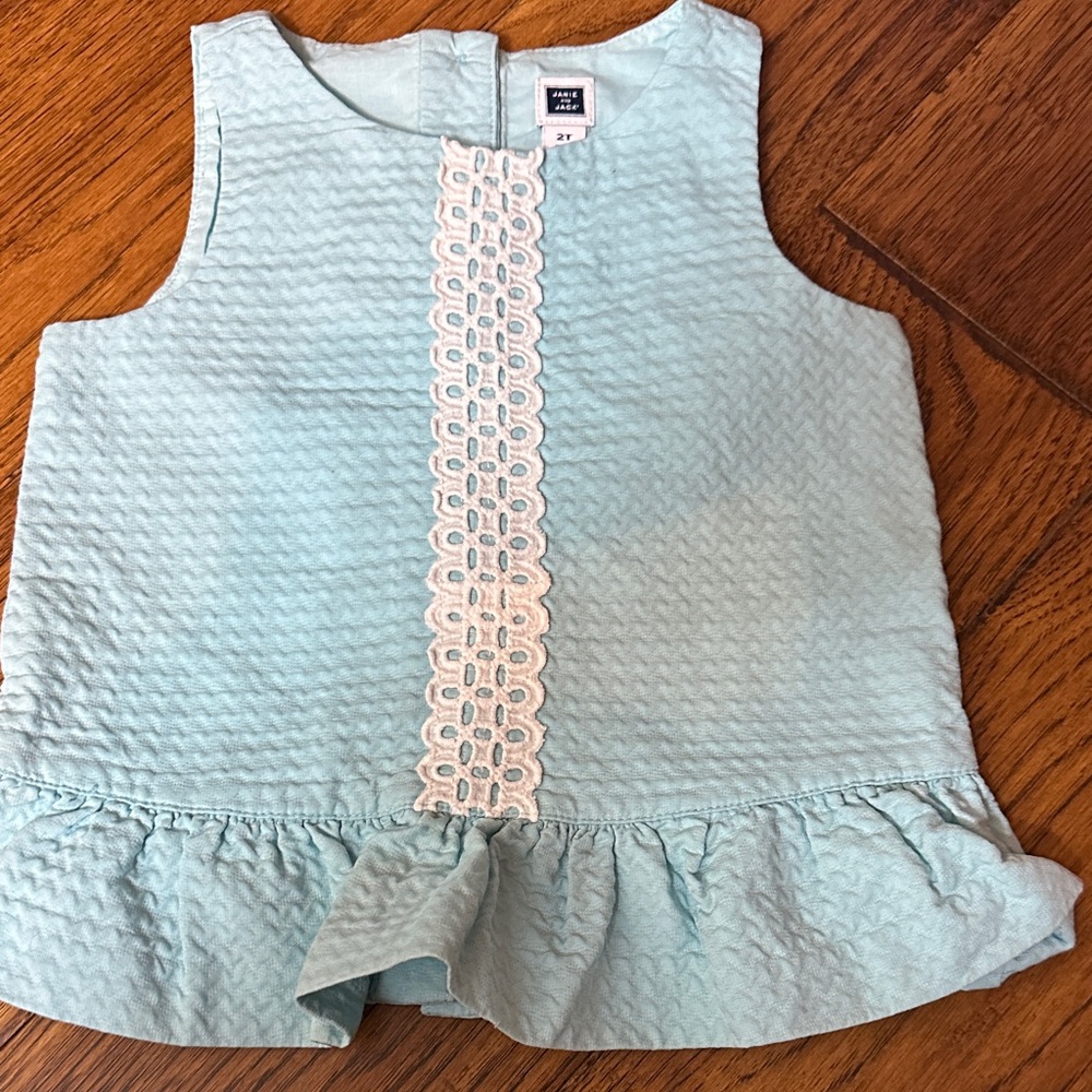 Janie and Jack Light Blue Sleeveless Top with White Lace